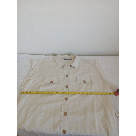 Mlle Gabrille Women's Button Front Shirt Dress Size 2X Cream Belt Collared Boho - Picture 14 of 16